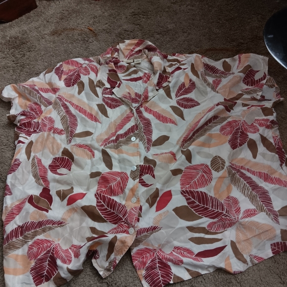 Linden Hill 100% SILK Fall Leaf Hawaiin Novelty Button Up Shirt - Picture 3 of 3